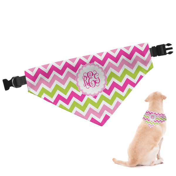 Custom Pink & Green Chevron Dog Bandana - XLarge (Personalized)