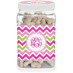 Pink & Green Chevron Dog Treat Jar (Personalized)