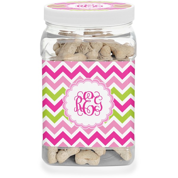 Custom Pink & Green Chevron Dog Treat Jar (Personalized)