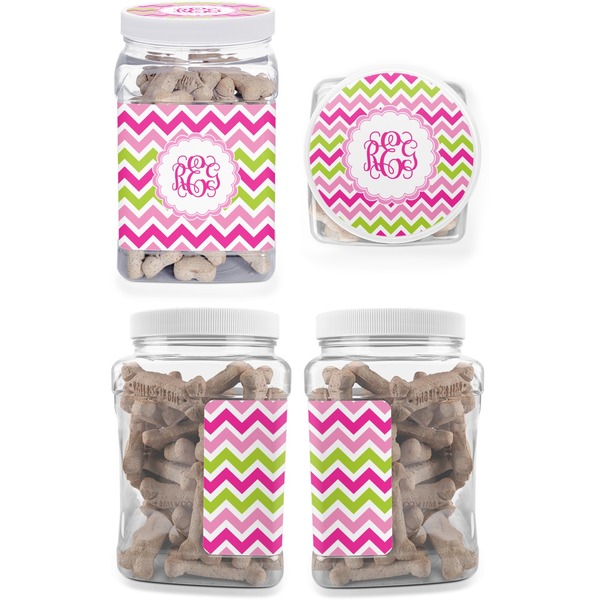 Pink & Green Chevron Pet Treat Jar - Multiple Angles