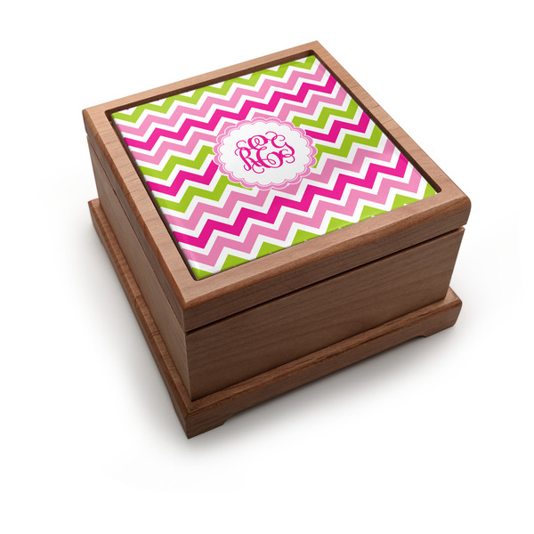 Custom Pink & Green Chevron Pet Urn w/ Monogram