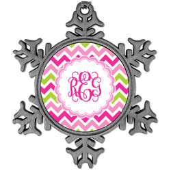 Pink & Green Chevron Vintage Snowflake Ornament (Personalized)