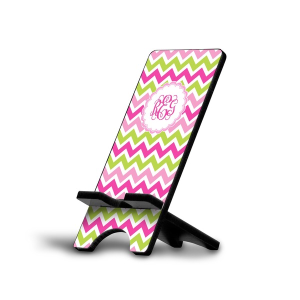 Custom Pink & Green Chevron Cell Phone Stand (Large) (Personalized)