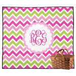 Pink & Green Chevron Outdoor Picnic Blanket (Personalized)