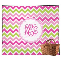 Pink & Green Chevron Outdoor Picnic Blanket (Personalized)