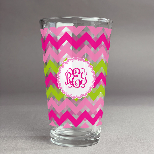 Custom Pink & Green Chevron Pint Glass - Full Print (Personalized)