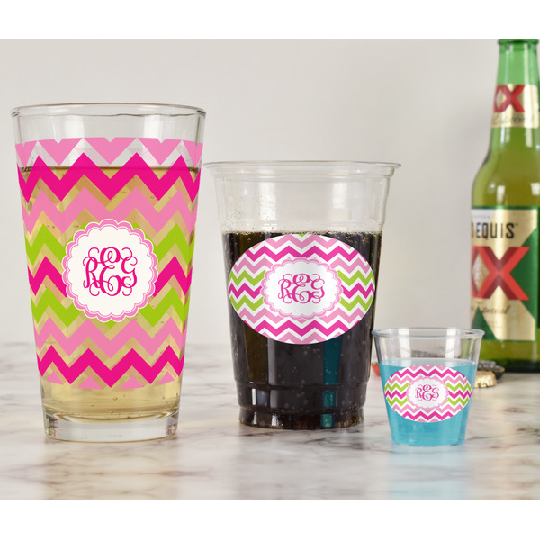 Pink & Green Chevron Pint Glass - Full Fill w Transparency - In Context