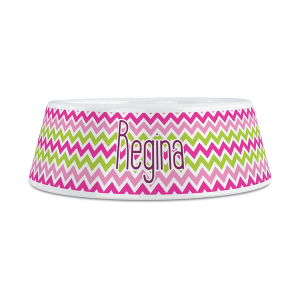 Pink & Green Chevron Plastic Dog Bowls - Medium - FRONT