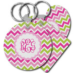 Pink & Green Chevron Plastic Keychain (Personalized)