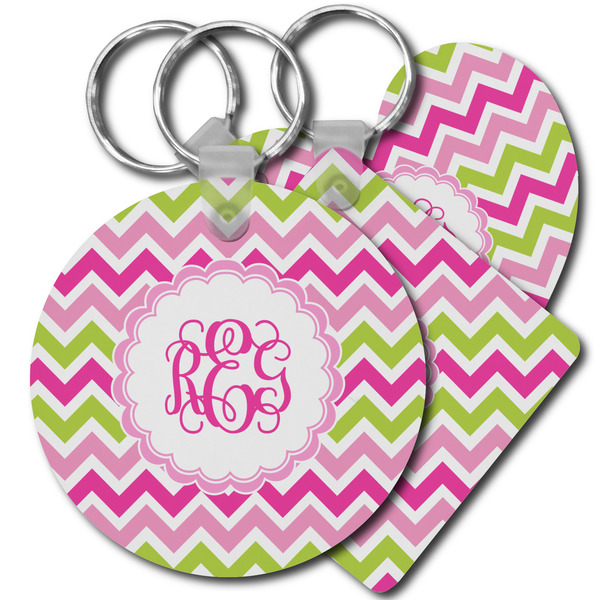 Custom Pink & Green Chevron Plastic Keychain (Personalized)
