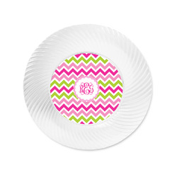Pink & Green Chevron Plastic Party Appetizer & Dessert Plates - 6" (Personalized)