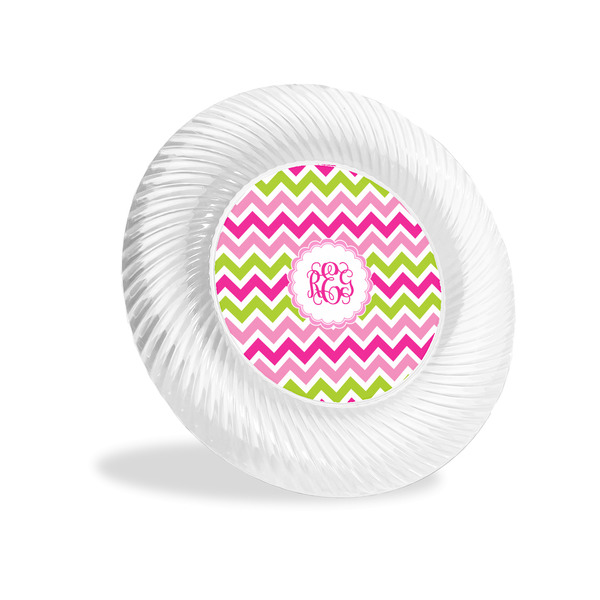 Custom Pink & Green Chevron Plastic Party Appetizer & Dessert Plates - 6" (Personalized)