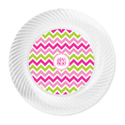 Pink & Green Chevron Plastic Party Dinner Plates - 10" (Personalized)