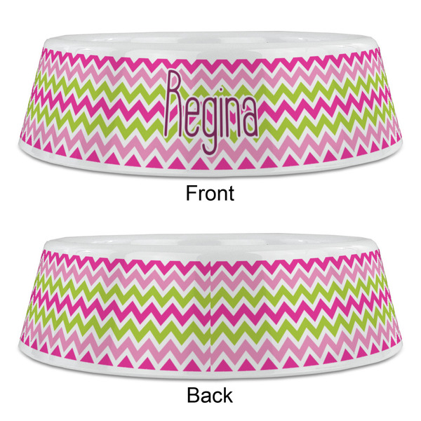 Pink & Green Chevron Plastic Pet Bowls - Large - APPROVAL