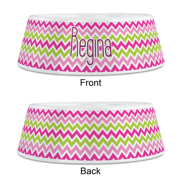 Pink & Green Chevron Plastic Pet Bowls - Medium - APPROVAL