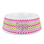 Pink & Green Chevron Plastic Dog Bowl (Personalized)