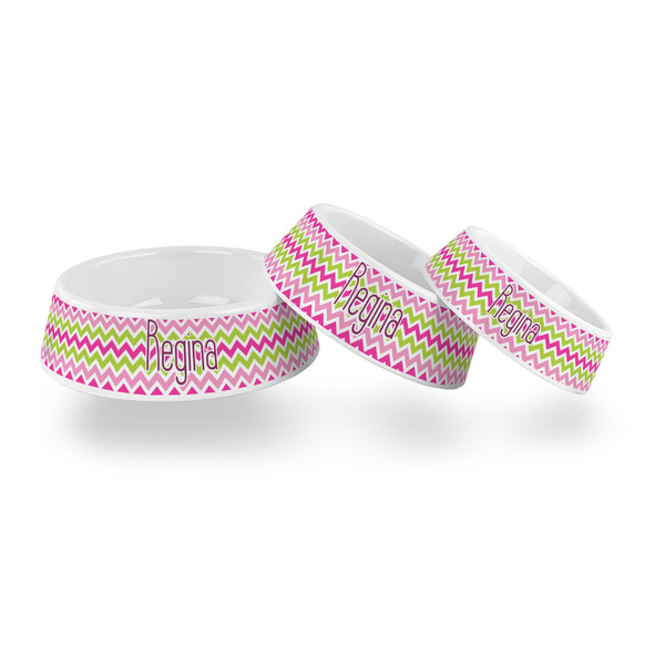 Pink & Green Chevron Plastic Pet Bowls - PARENT MAIN