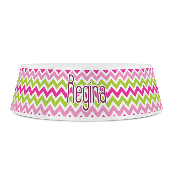 Pink & Green Chevron Plastic Pet Bowls - Small - FRONT