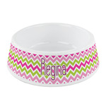 Pink & Green Chevron Plastic Dog Bowl - Small (Personalized)