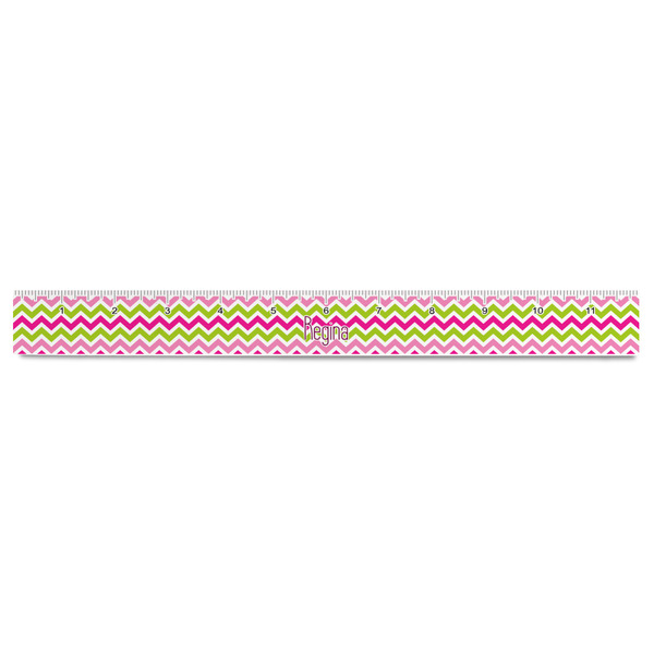 Pink & Green Chevron Plastic Ruler - 12" - FRONT