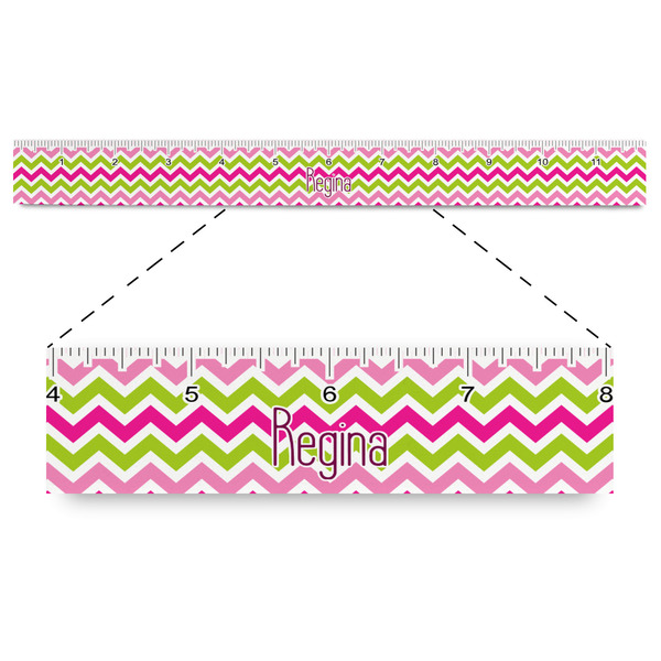 Custom Pink & Green Chevron Plastic Ruler - 12" (Personalized)