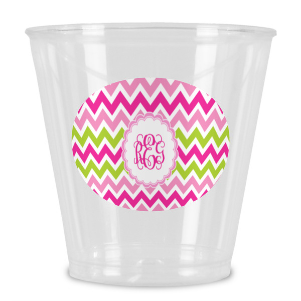 Custom Pink & Green Chevron Plastic Shot Glass (Personalized)