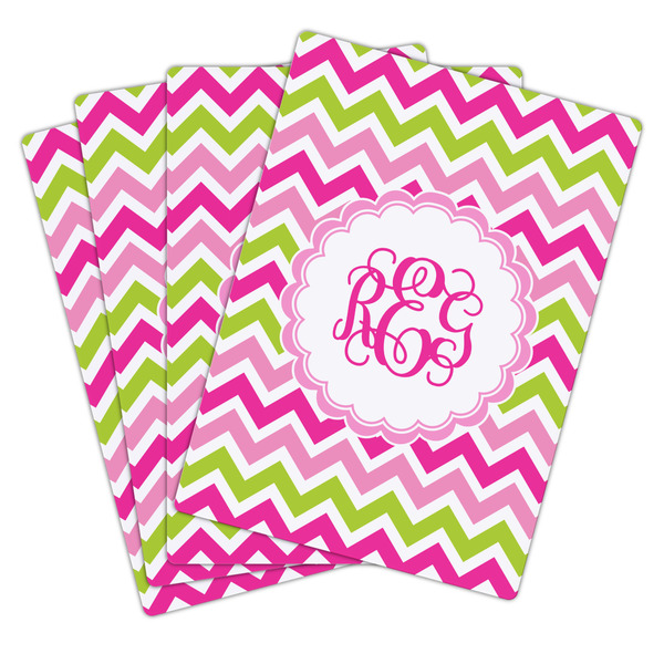 Pink & Green Chevron Playing Cards - Hand Back View