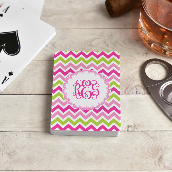 Pink & Green Chevron Playing Cards - In Context