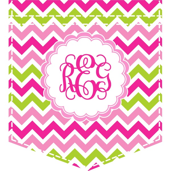 Custom Pink & Green Chevron Iron On Faux Pocket (Personalized)