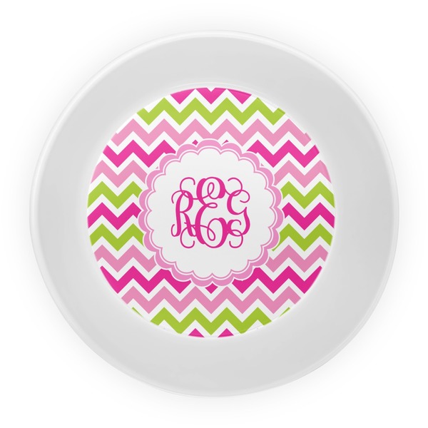 Pink & Green Chevron Melamine Bowl - Center