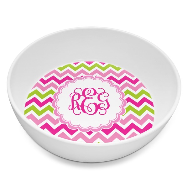 Custom Pink & Green Chevron Melamine Bowl - 8 oz (Personalized)