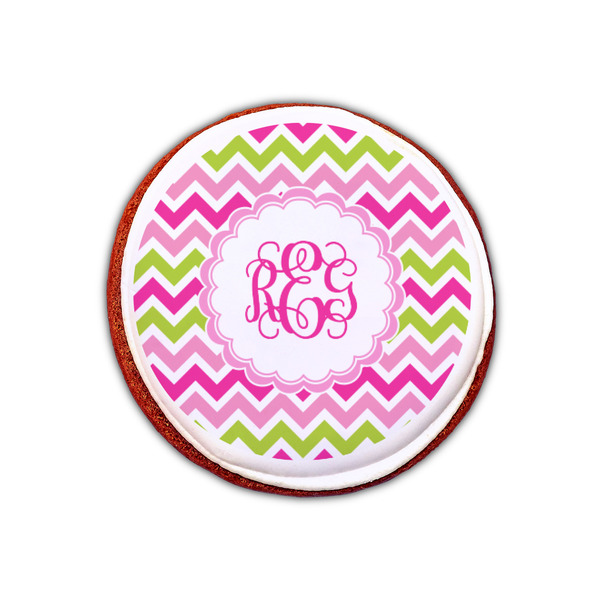 Pink & Green Chevron Printed Icing Circle - XSmall - On Cookie