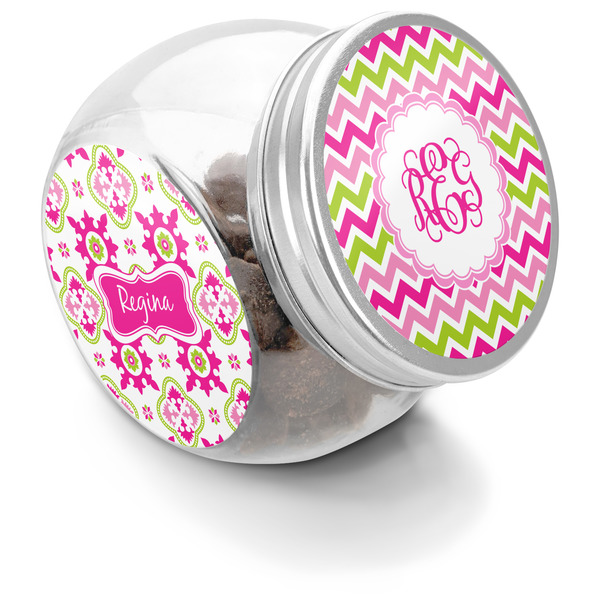 Custom Pink & Green Chevron Puppy Treat Jar (Personalized)