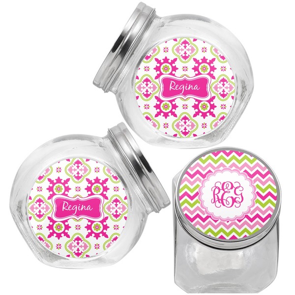 Pink & Green Chevron Puppy Treat Jar - Top Left Right