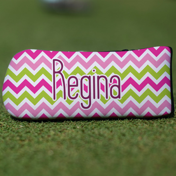 Custom Pink & Green Chevron Blade Putter Cover (Personalized)