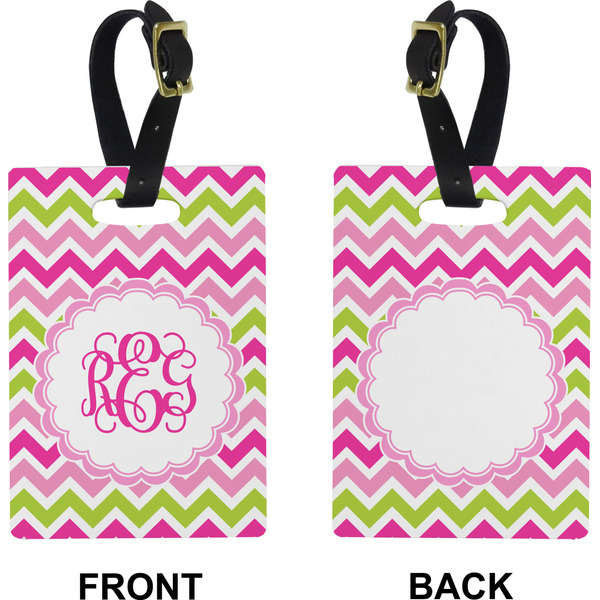 Pink & Green Chevron Rectangle Luggage Tag (Front + Back)