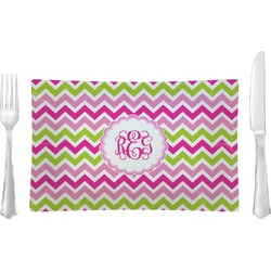 Pink & Green Chevron Rectangular Glass Lunch / Dinner Plate - Single or Set (Personalized)