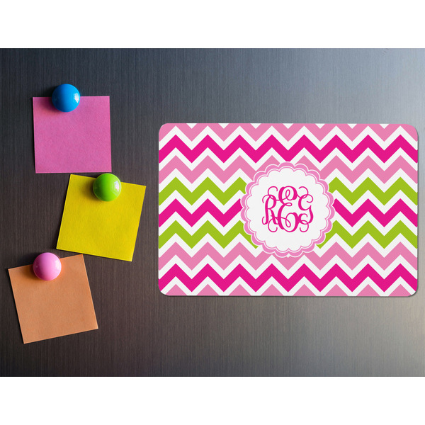 Pink & Green Chevron Rectangular Fridge Magnet - LIFESTYLE