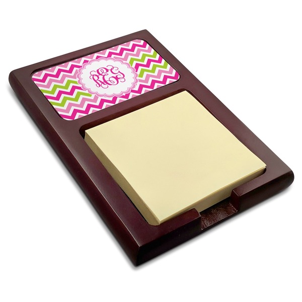 Custom Pink & Green Chevron Red Mahogany Sticky Note Holder (Personalized)