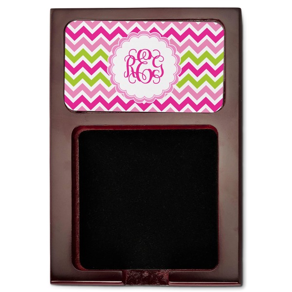 Pink & Green Chevron Red Mahogany Sticky Note Holder - Flat