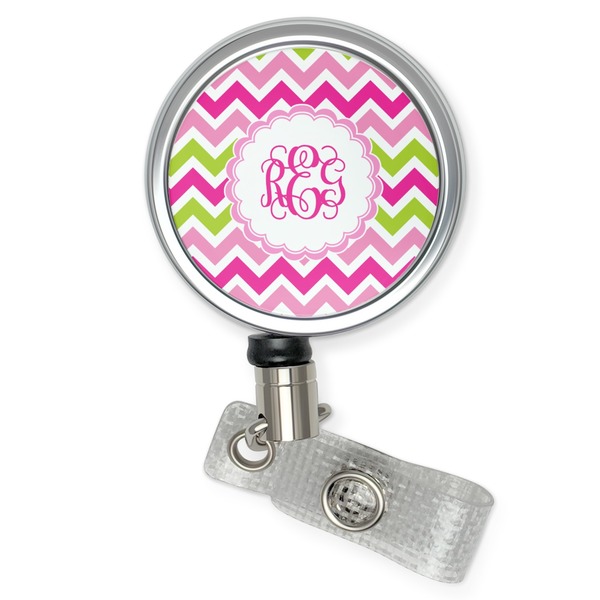 Custom Pink & Green Chevron Retractable Badge Reel (Personalized)