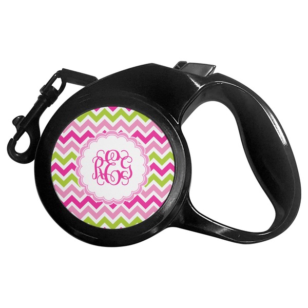 Custom Pink & Green Chevron Retractable Dog Leash - Medium (Personalized)