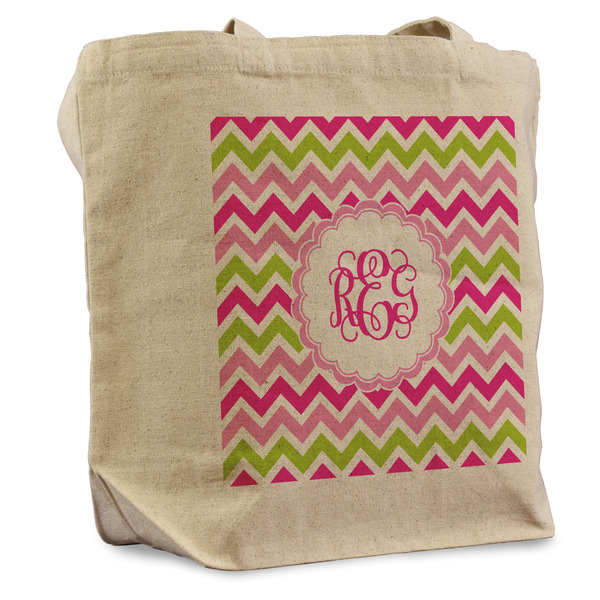 Custom Pink & Green Chevron Reusable Cotton Grocery Bag - Single (Personalized)