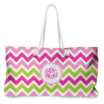 Pink & Green Chevron Large Tote Bag with Rope Handles (Personalized)