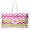Pink & Green Chevron Large Rope Tote Bag - Front View