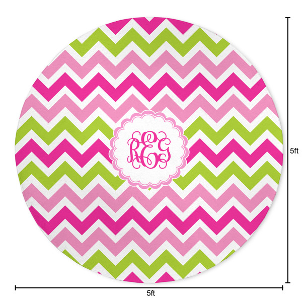 Pink & Green Chevron Round Area Rug - Size