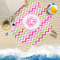 Pink & Green Chevron Round Beach Towel Lifestyle