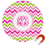 Pink & Green Chevron Round Car Magnet - 10" (Personalized)