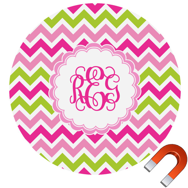 Custom Pink & Green Chevron Round Car Magnet - 6" (Personalized)
