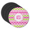Pink & Green Chevron Round Rubber Backed Coasters - Set of 4 (Personalized)